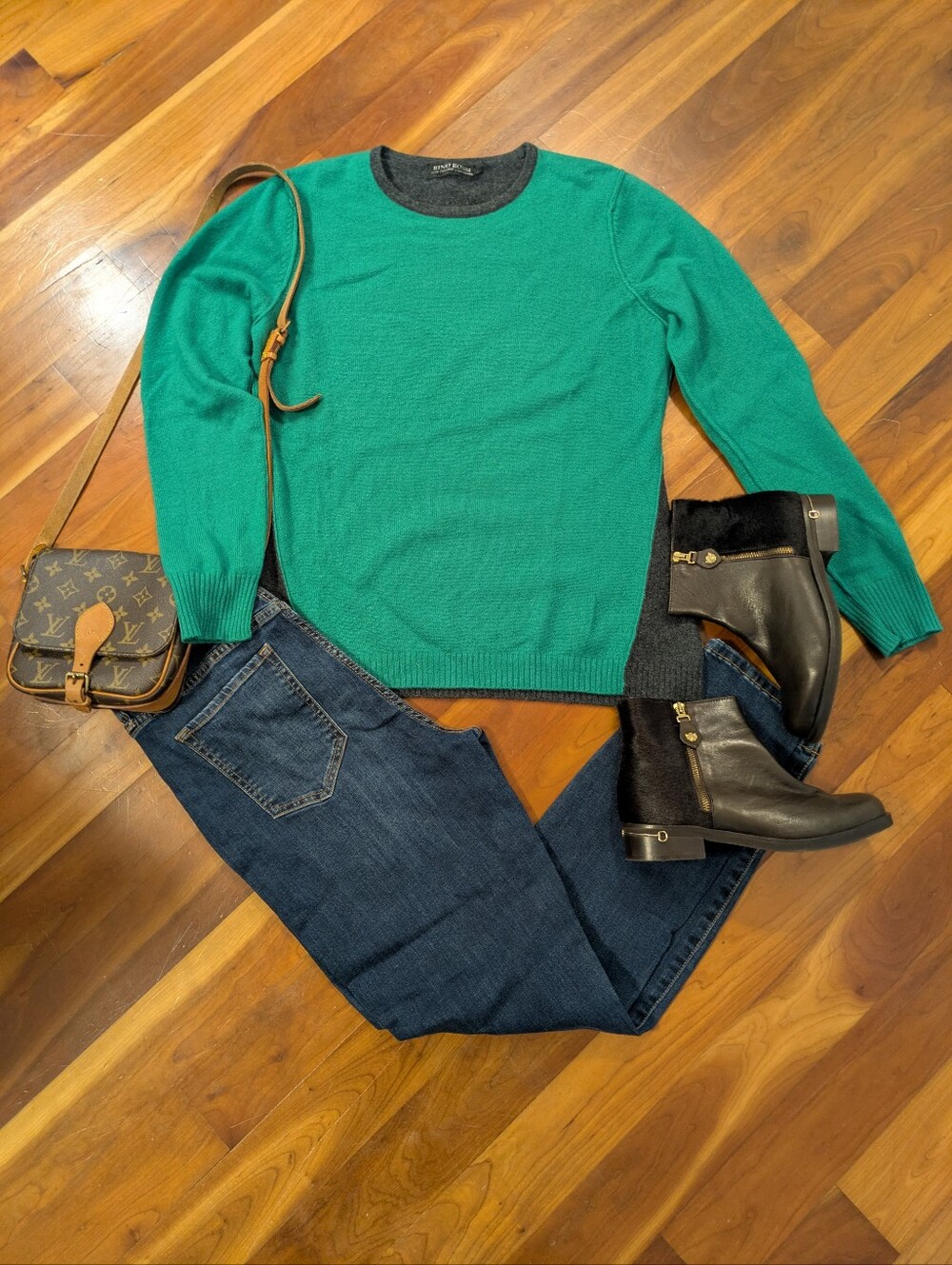 Rino Rossi Emerald And Charcoal Cashmere Sweater